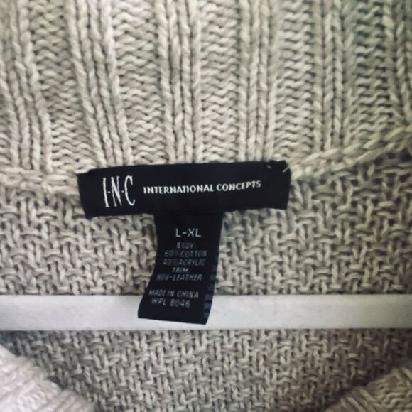 INC International Concepts Beige Cable Knit Zip Poncho Sweater L-XL Cotton Blend - Picture 4 of 5